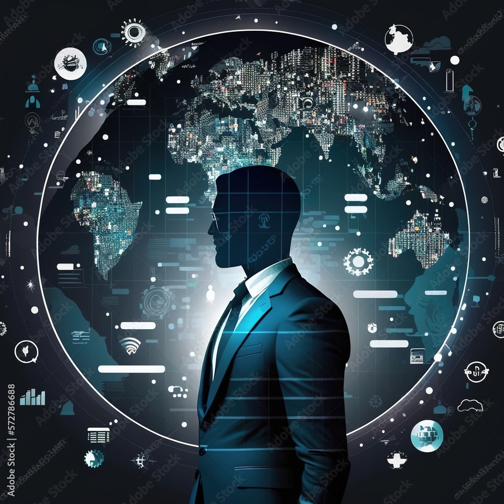 Poster digital cyber world technology concept businessman success working with his team as concept with vir