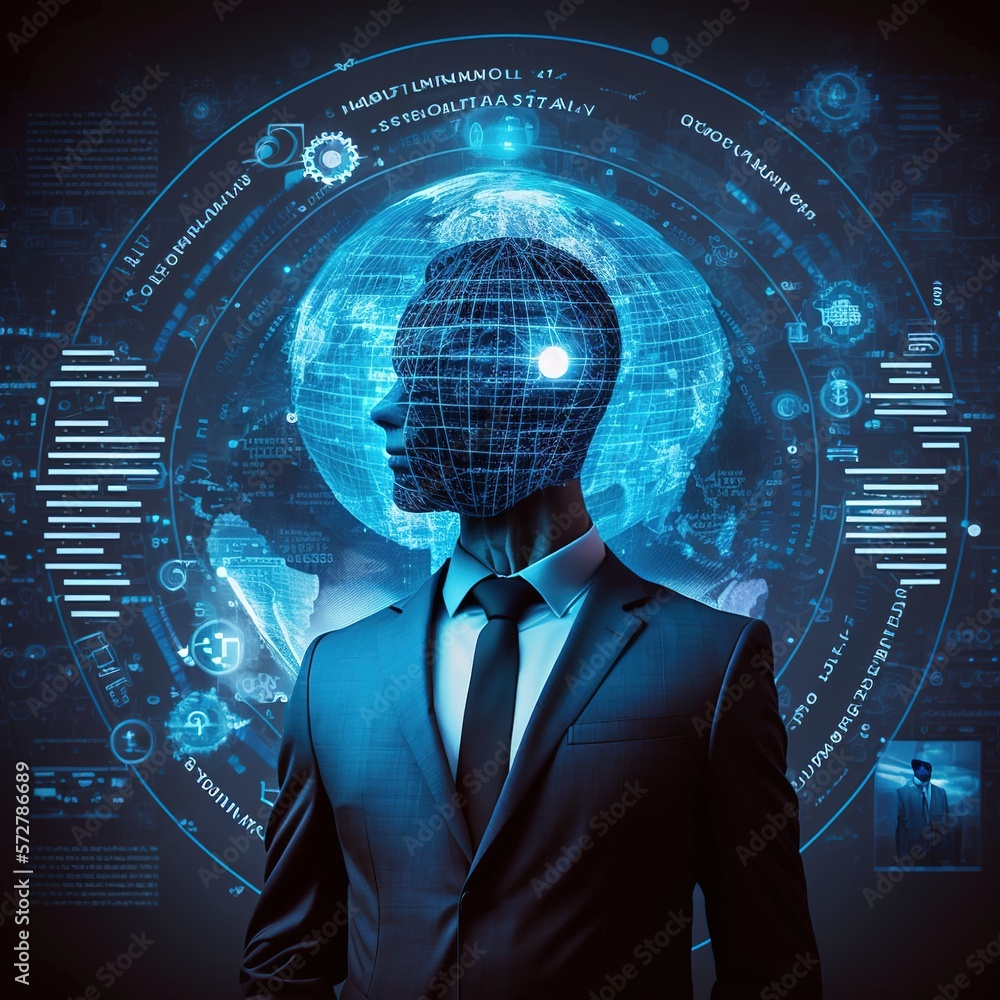 Poster digital cyber world technology concept businessman success working with his team as concept with vir