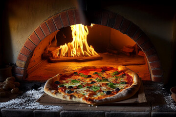 tasty looking italian pizza which is cooked in a wood fired oven made with Generative AI