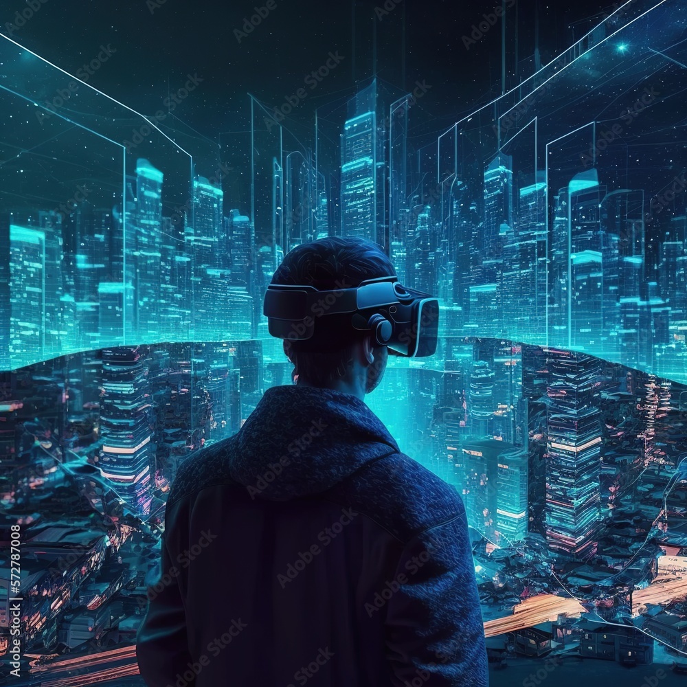 Aufkleber metaverse digital cyber world technology concept businessman success working with his team as concep