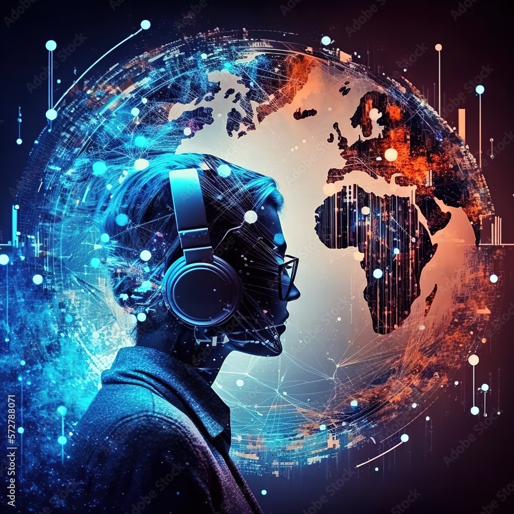 Aufkleber communication technology for internet business. global world network and telecommunication on earth 