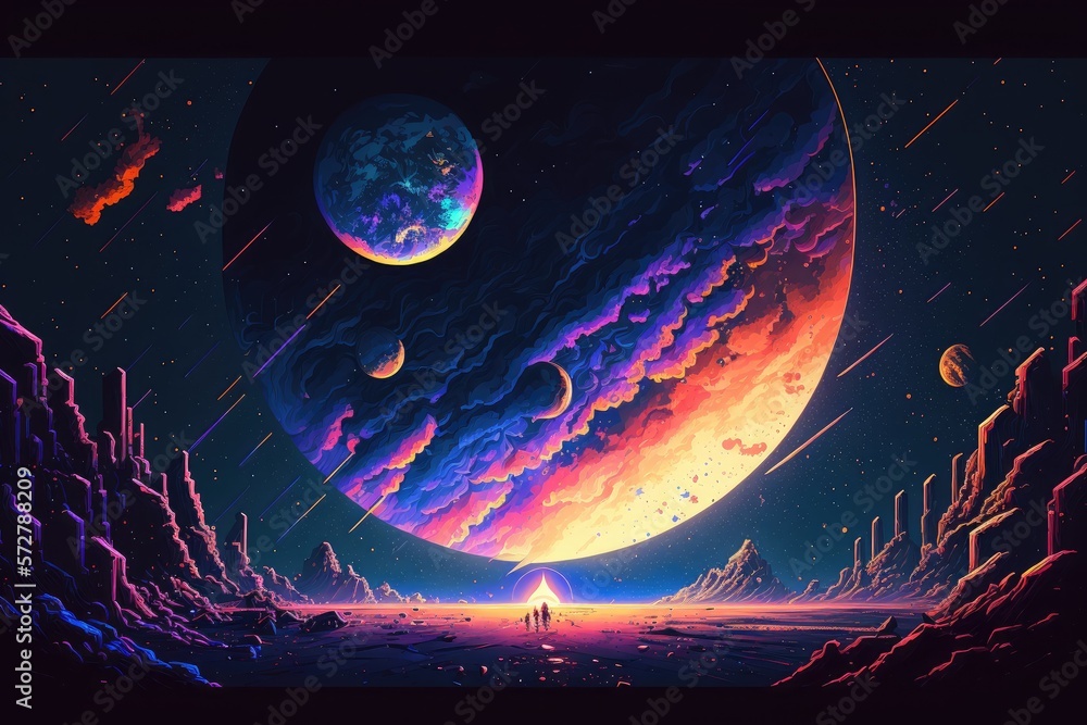 Wall mural pixel art space background - generative ai