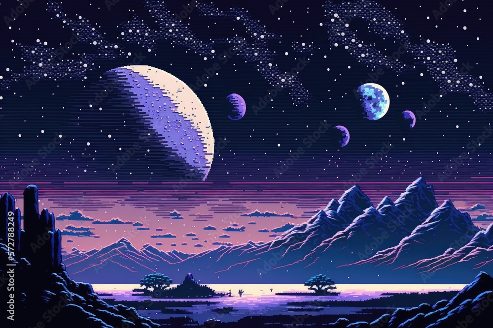 Wall mural pixel art space background - generative ai