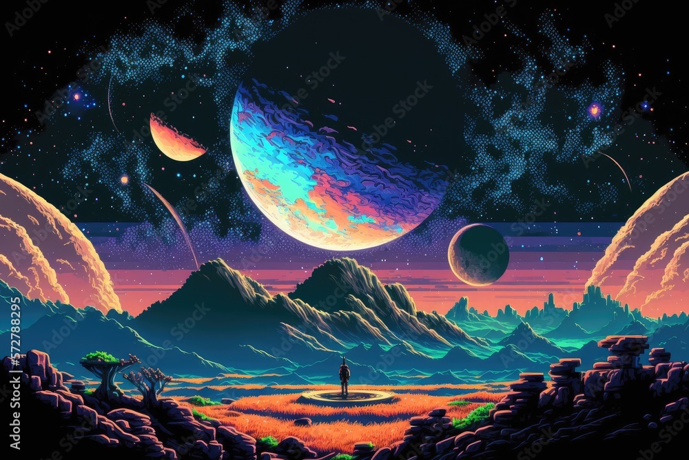 Wall mural pixel art space background - generative ai