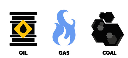 Oil, Gas, Coal. Vector energy and resources icons. Fossil fuel symbols. - obrazy, fototapety, plakaty