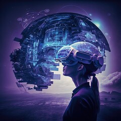 Metaverse Technology concepts. VR virtual reality and experiences of metaverse virtual world. Visualization and simulation, Gamer, 3D, AR, VR, Innovation of futuristic, generative ai