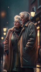 Fototapeta na wymiar AI generated elderly couple on a crowded street
