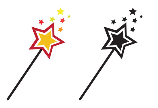 Colorful magic wand with stars vector icon isolated