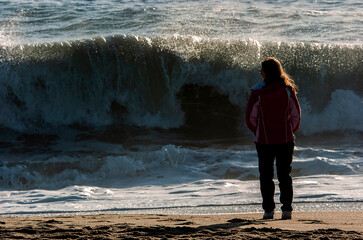 Watching waves break on the beach on the Outer Banks;  
 North Carolina