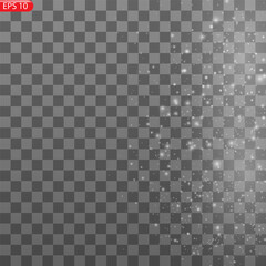 The dust sparks and golden stars shine with special light. Vector sparkles on a transparent background. Christmas light effect. Sparkling magical dust particles.