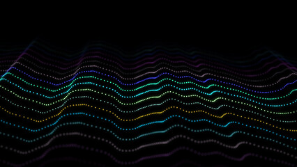 Digital dynamic texture colorful wave. The futuristic modern wavy structure of network connection. Big data visualization. 3D rendering.