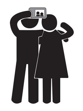 A couple taking selfie pictogram icon vector