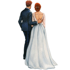 watercolor beautiful wedding embracing couple