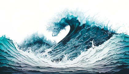 Big wave in the ocean background and wallpaper. A graphic digital art. Digital illustration generative AI.