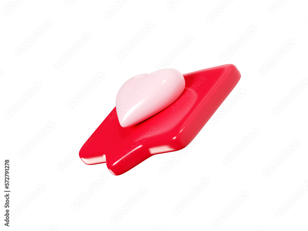 Poster speech bubble with heart 3d render icon - red love message or social media like notifications. roman