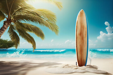 Surfparadies am Strand: Wellenreiten in atemberaubender Kulisse - Generative Ai