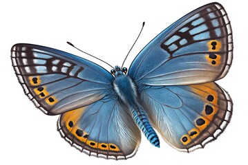 An up-close look at the wings of a closed adonis blue (Lysandra bellargus) butterfly. Generative AI - obrazy, fototapety, plakaty