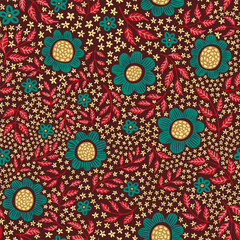 Field of tiny flowers seamless pattern. Cute print for summer and spring textiles. Vector illustration.