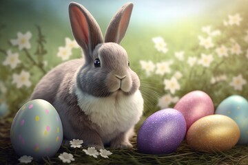 Bunny's Delight: Easter Eggs with a Cute Twist. Ai generative