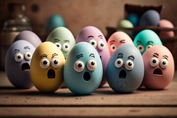 Eggstravaganza of Emotions: Easter Egg Lineup. Ai generative