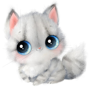 Illustration Of A Cute Cartoon Cat. Cute Animals. Transparent Background, Png