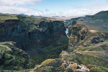 Fototapeta na wymiar Volcanic canyon in Iceland near Emstrur on the Laugavegur trail