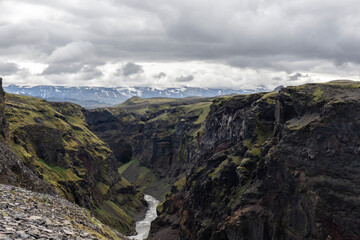 Volcanic canyon in Iceland near Emstrur on the Laugavegur trail