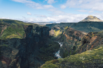 Volcanic canyon in Iceland near Emstrur on the Laugavegur trail