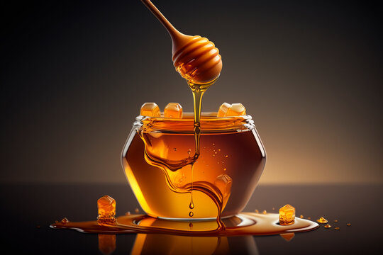 Illustration honey dipper with dripping honey closeup beekeeper AI generated