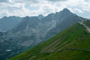 Beautiful view of the Tatra Mountains landscape. View of the mountains from the top. High mountain landscape.