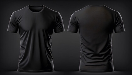 T-Shirt Short Sleeve Longline Curved Hem for Men's. For mockup, 3d rendering, 3d illustration. Black front and back - obrazy, fototapety, plakaty
