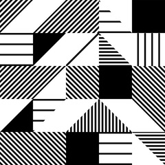 Seamless geometric pattern in memphis trendy minimalism style. Black and white stripes zebra. Illustration background for design of fabric, paper and website background. 