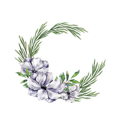 Winter botanical illustration anemones leaves pampas border frame floral design