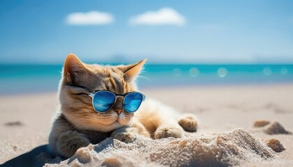 sun glasses cat on the beach