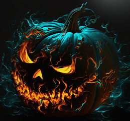 Generative AI Black halloween pumpkin in fire