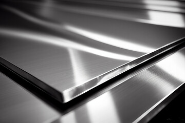 Abstract metal stainless steel plate texture background with copy space. Monochrome image. Generative AI