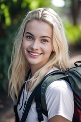Fototapeta premium Happy similing female college university students with backpacks created with generative ai