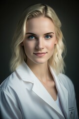 Happy young female nurse or doctor with dark backgrounds created with generative ai