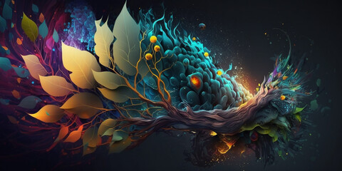 background image of an abstract painting of a tree with colorful leaves