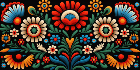 Fototapeta na wymiar Traditional Floral Wycinanki Polish Folk Art Wallpaper, Generative AI