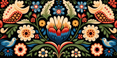 Wycinanki Pattern Polish Folk Art Background, Generative AI