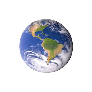 Planet Earth from Space with a Focus on South America. Earth Globe Isolated on a White Background Created with Generative AI and Other Techniques