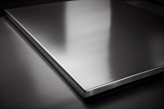 Stainless steel plate on a dark background. Toned.  Generative AI