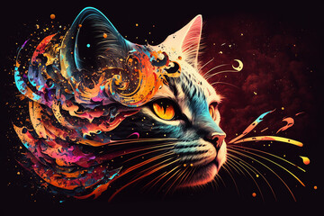 ilustração arte gato colorido artistico aquarela 