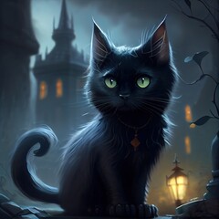little black kitten in a magical environment. Generative AI