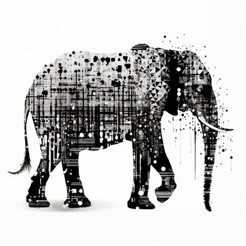 An elephant, black and white geometric abstract vector drawing - generative ai
