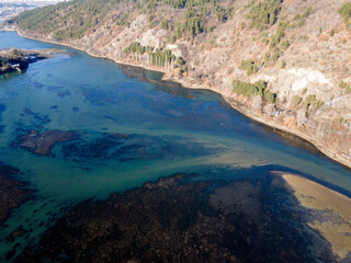 Aerial winter view of Pancharevo lake, Bulgaria