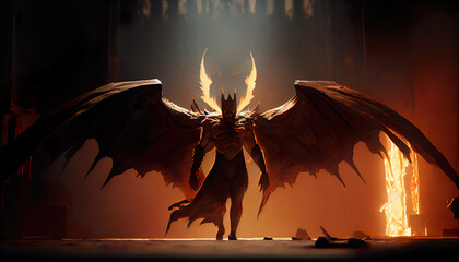 illustration of Lucifer, Fallen Angel, demon and evil, king of hell. Lucifer was one of God angels. artwork, Non-existent person