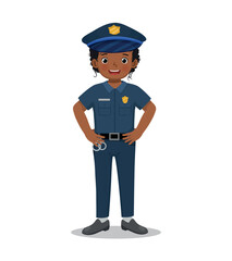 Cute little African girl wearing police uniform pretending to be police officer