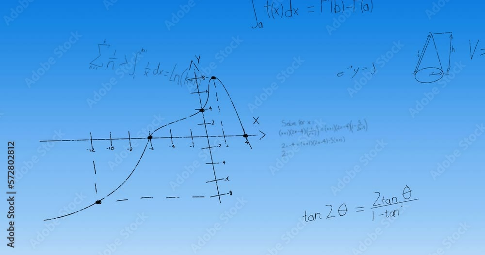 Poster animation of mathematical equations and diagrams floating against blue gradient background